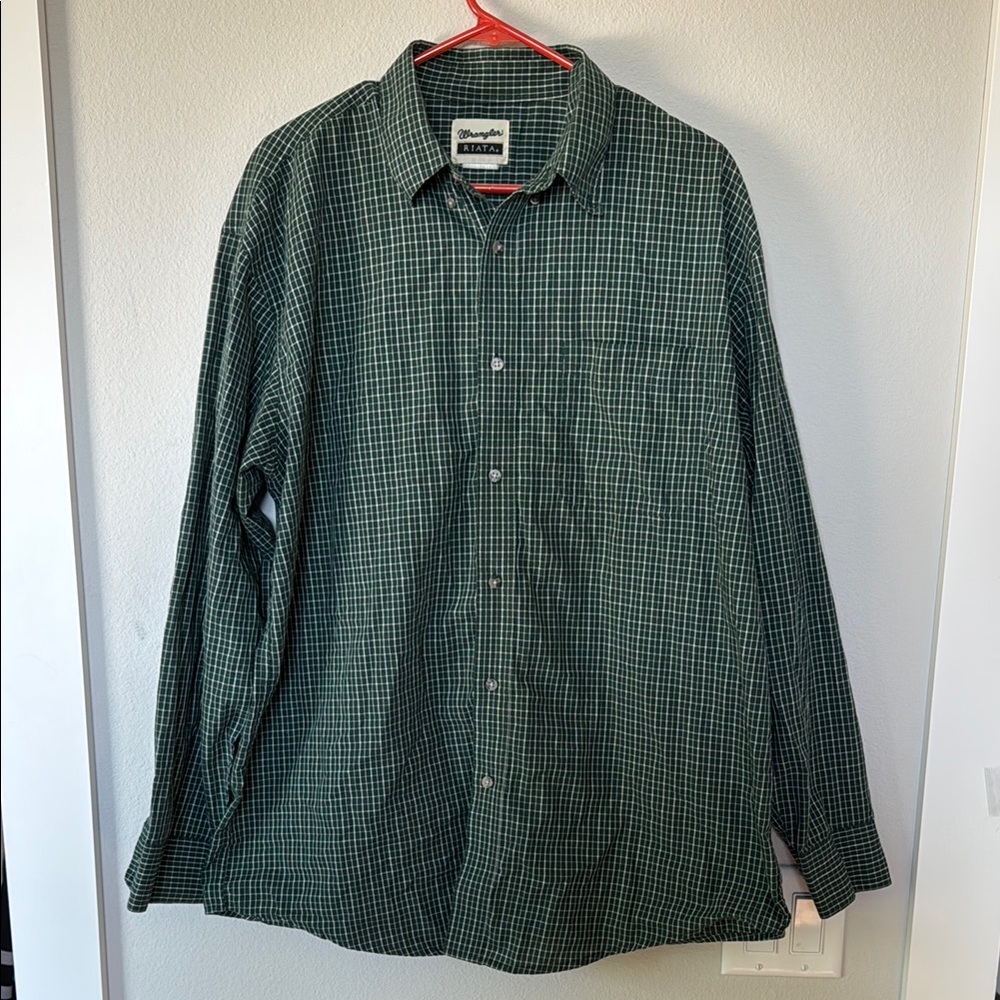 Vintage Wrangler Riata Green Casual Button Down Shirt